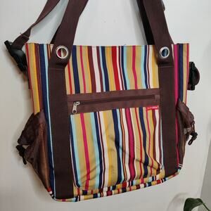 Skip Hop Brown Multi Color Striped Diaper Bag